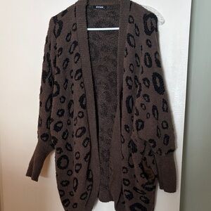 BTFLM Brown Leopard-Print Open Cardigan